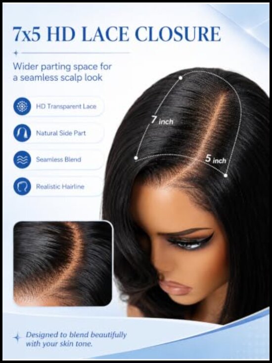 Glueless Short Layered Bob Drawstring Wig 100% Human Hair 7x5 HD Lace main image 4